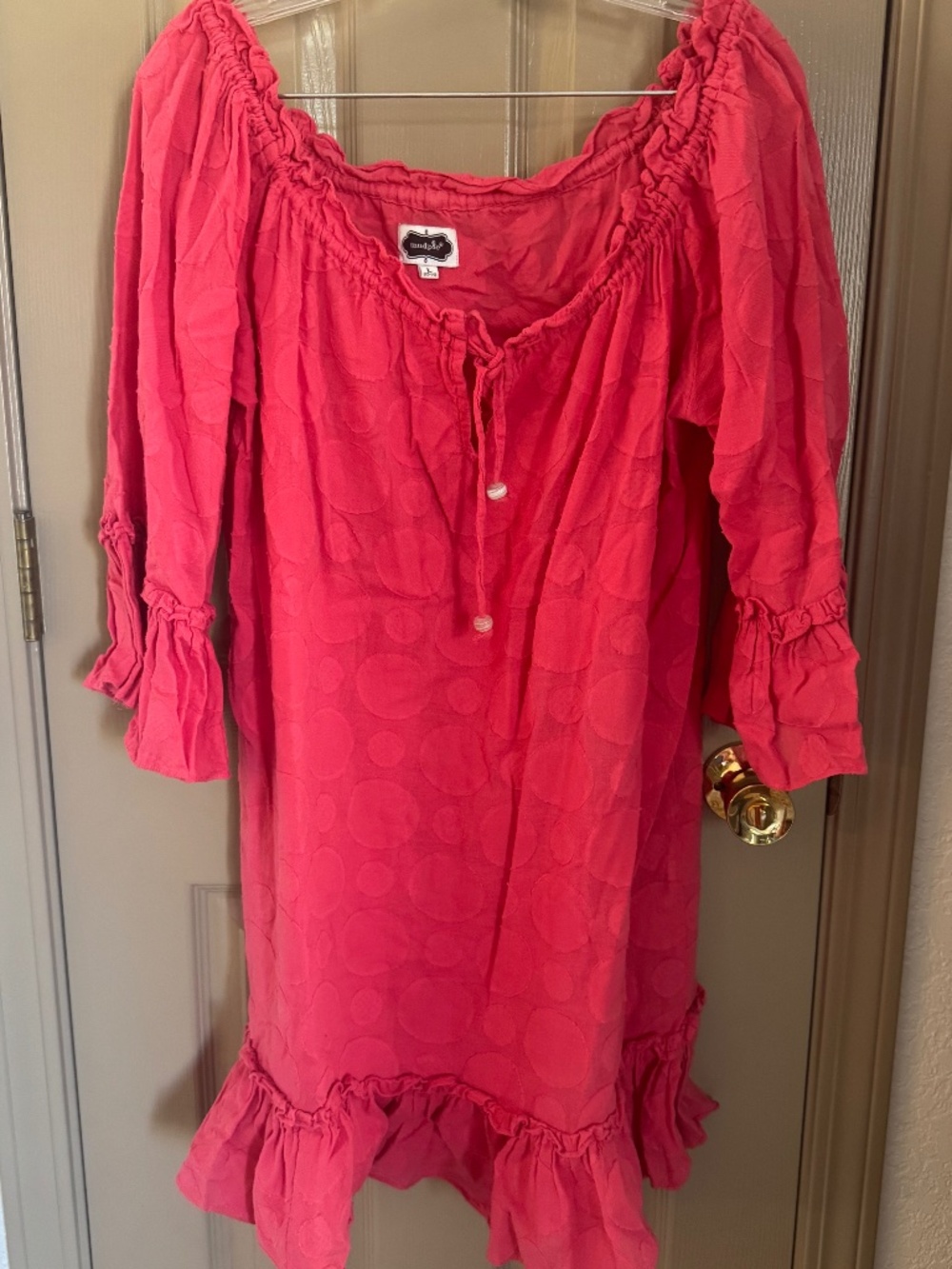 Mud pie cotton off shoulder polka dot tunic or swim cover up sz L